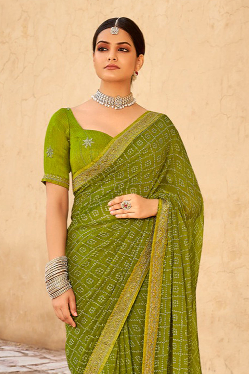 Mehndi Green Bandhani Design Silk Saree ...